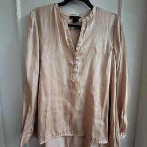 H&M Pink Satin Henley Blouse Hi-Low Tunic Top Size 10